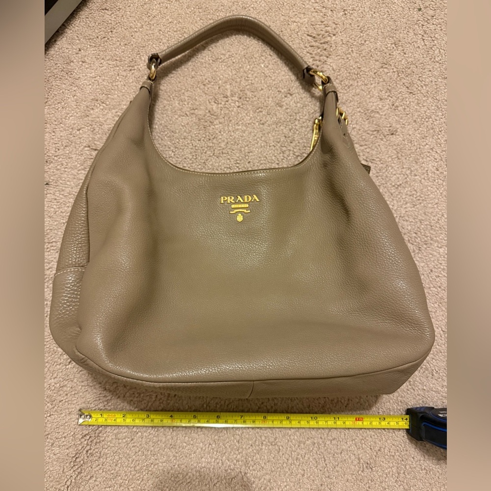 Prada Leather Hobo Shoulder Bag Taupe with Gold Hardware - Picture 8 of 10